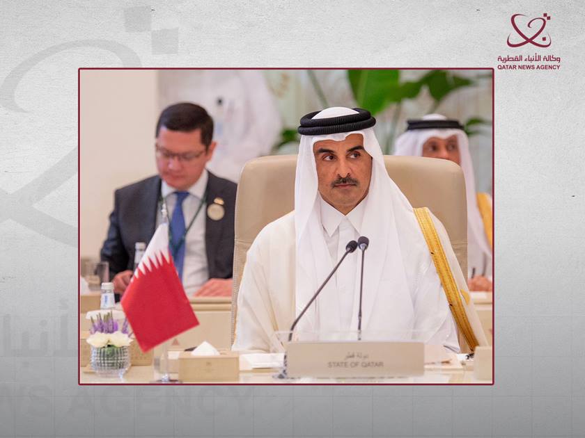 HH the Amir Commends Saudi Arabia’s Efforts in Hosting Arab-Islamic Summit to Discuss Stopping Israeli Aggression on Gaza, Lebanon